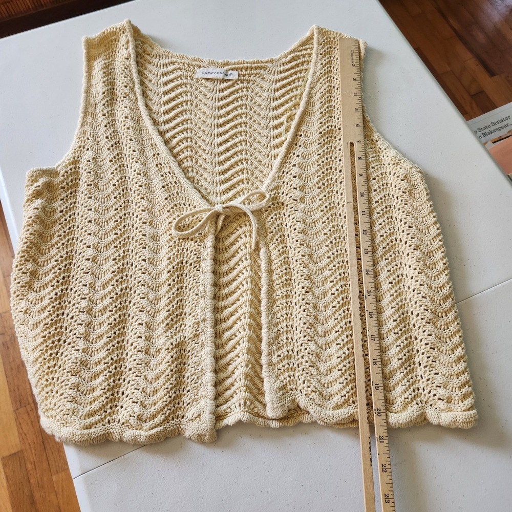 Lucky Brand Chevron Pointelle Knit Tie Front Sweater Vest Cottagecore Fairy - Picture 5 of 8